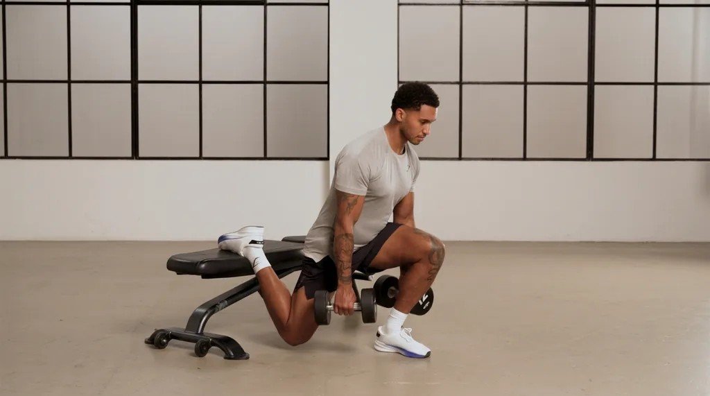 Bulgarian split squat with dumbbells.
