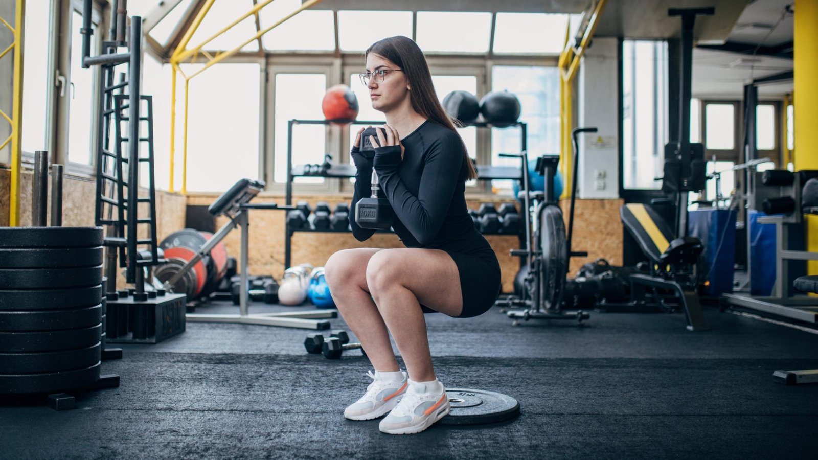 Heel-elevated dumbbell squat for stronger quadriceps.
