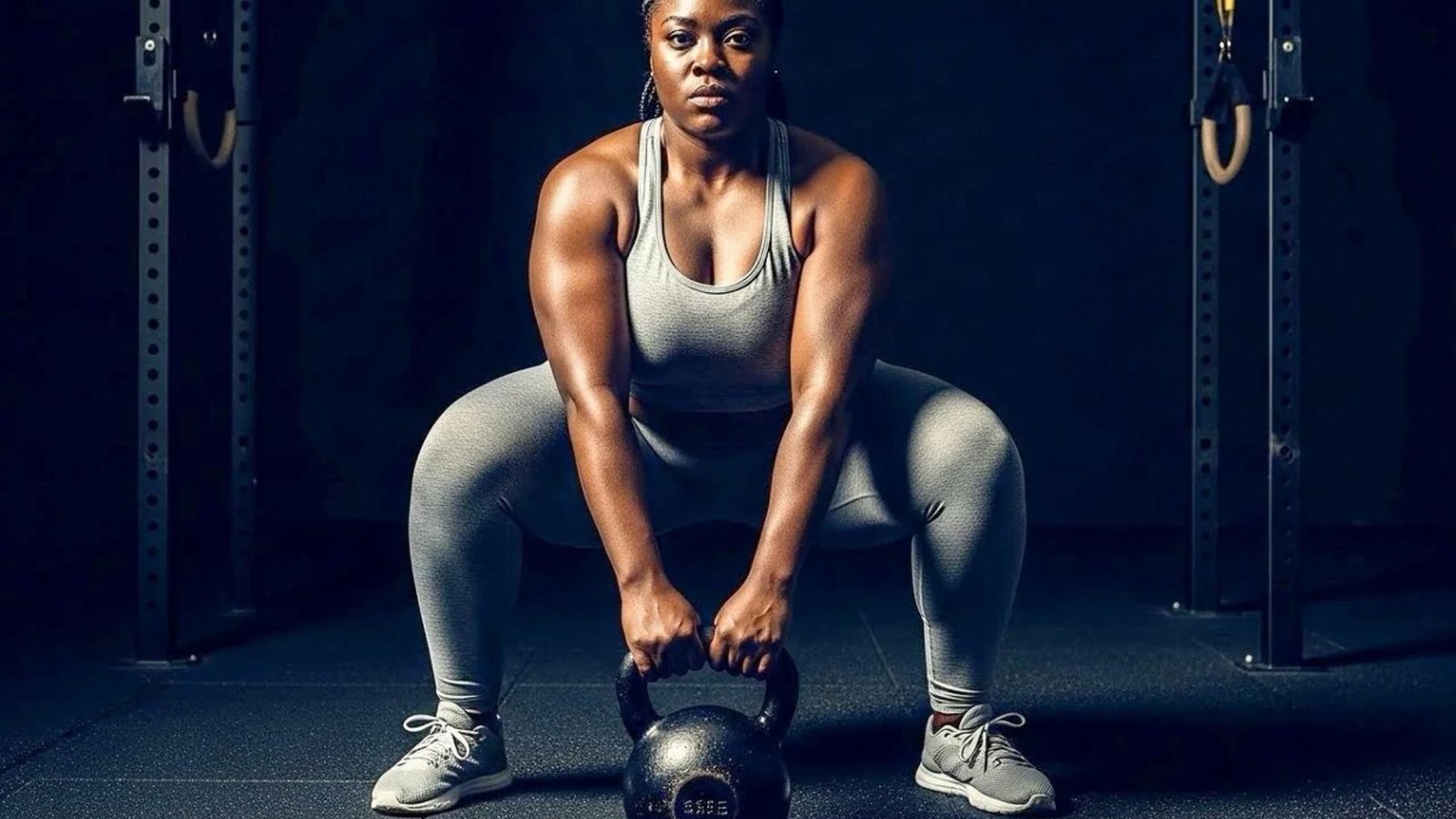 woman performing a kettlebell swing using proper hip drive.