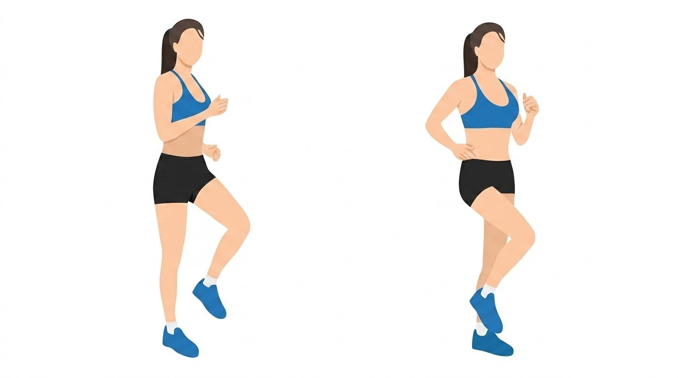 Illustration of a woman marching or jogging in place with arms bent at her sides.